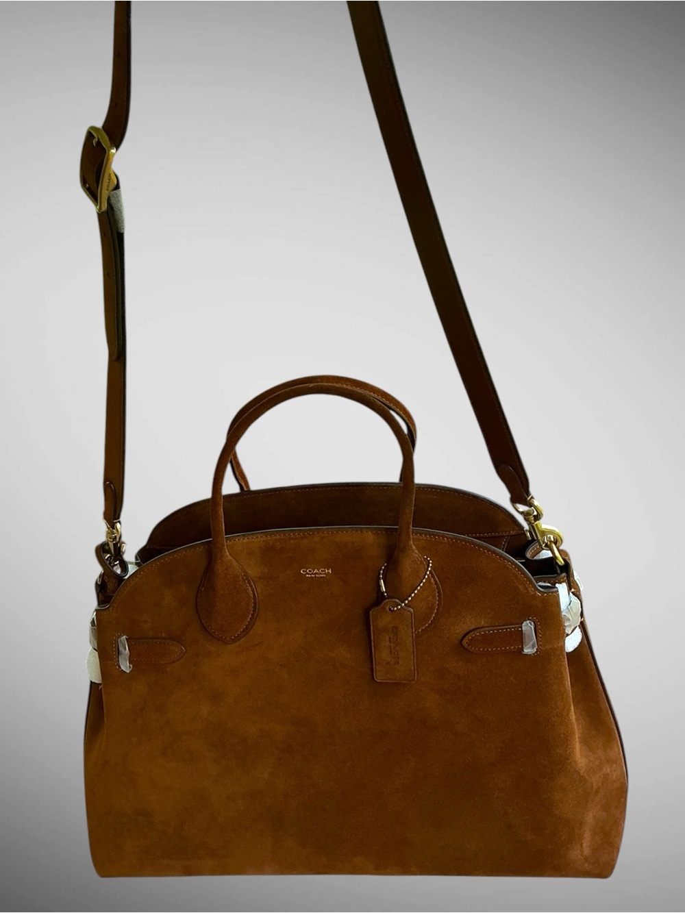 NWT Coach Soft Empire Carryall 40 Warm Brown Suede Leather Laptop Bag CBN42 - Picture 5 of 15